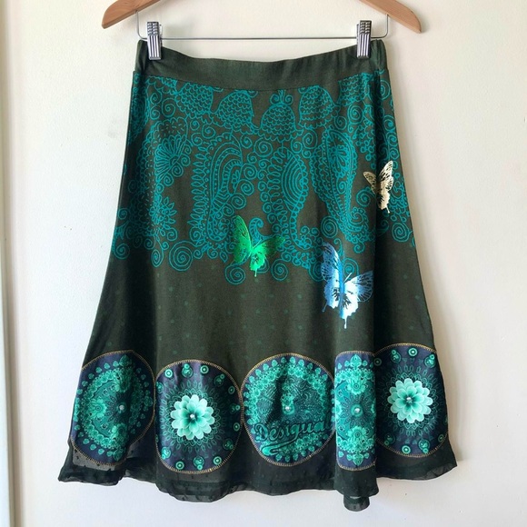 Vintage Dresses & Skirts - Vintage Butterfly Skirt Y2K 2000s Fairy Fairycore Midi Metallic Paisley Floral